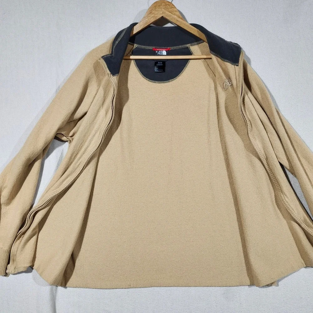 The North Face‎ Mens XL Full Zip Sweater Jacket Beige Gray Trim Outdoors